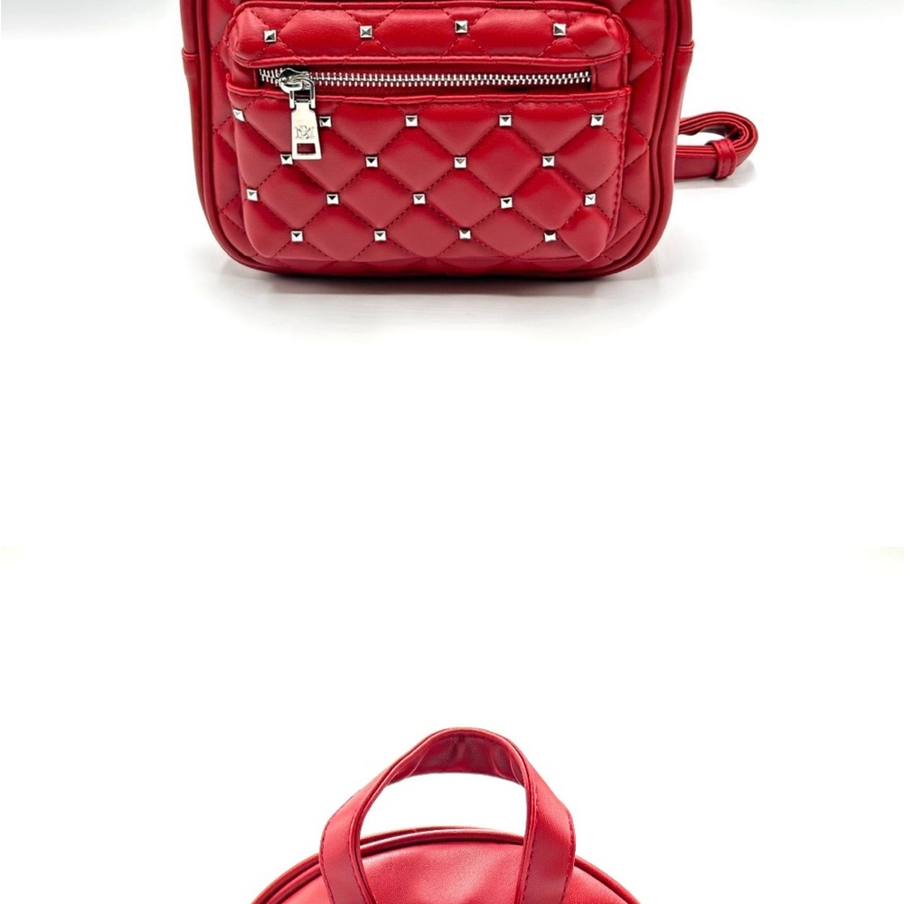 Elegant Red Quilted Backpack with Studs